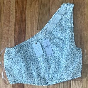AMERICAN EAGLE OUTFITTERS ONE SHOULDER FLORAL LINEN BLEND CROP (NWT)